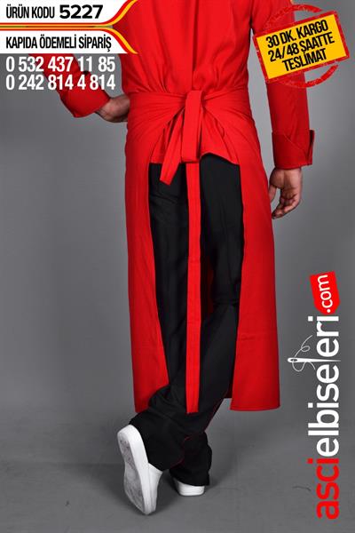 5227 Kırmızı Şef Aşçı Önlükleri İsminizin Nakış İle İşletebilirsiniz