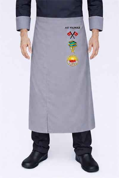 5293  Gri Bıg Chef Aşçı Önlüğü (Adınızı Nakış İle Yazdırabilirsiniz )