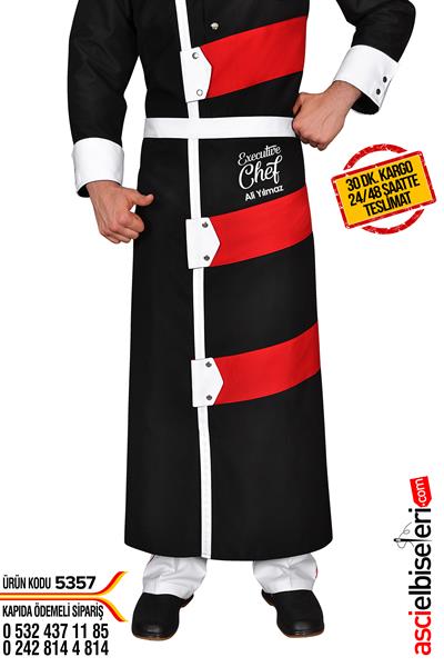 5357 Özel Tasarım Aşçı Önlüğü Siyah