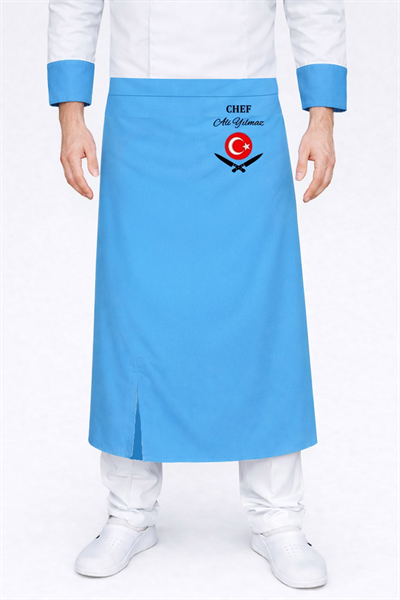 5361 Türk Bayraklı Çift Bıçaklı Şef Aşçı Önlüğü (İsminizin İşletebilirsiniz)