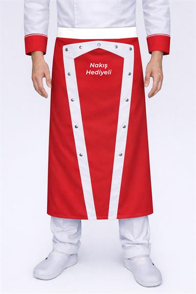 5376 Tarz Aşçı Önlüğü Kırmızı Beyaz