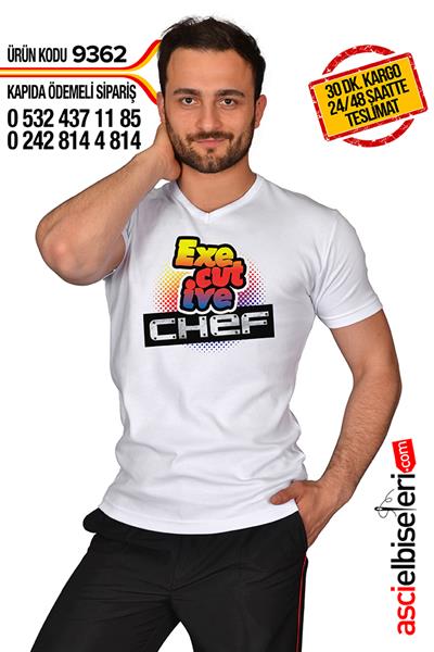9362- Aşçı Tişörtü Beyaz Özel Tasarım Executıve Chef
