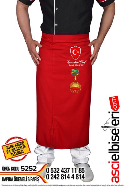 Ardahan Kırmızı Mutfak Önlüğü Sol Bölümüne İsminizin Nakış İle İşletebilirsiniz