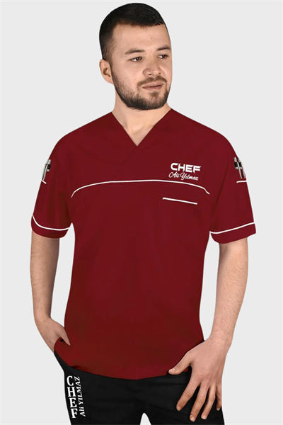 Aşçı Ceketi Kısa Kollu Bordo
