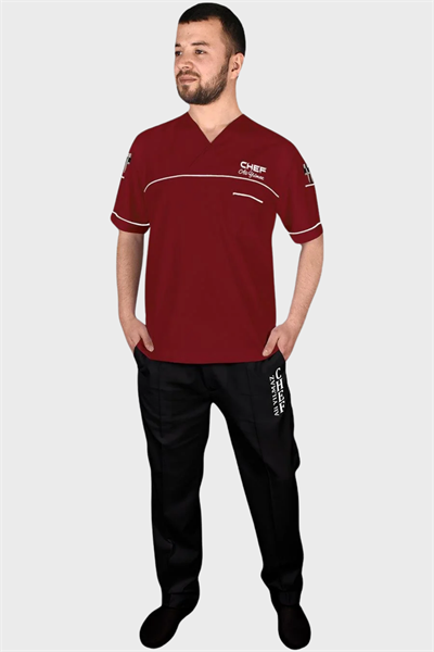 Aşçı Ceketi Kısa Kollu Bordo