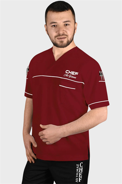Aşçı Ceketi Kısa Kollu Bordo