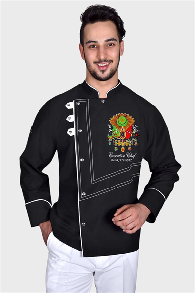 Balçova Osmanlı Armalı Siyah Şef Aşçı Ceketi
