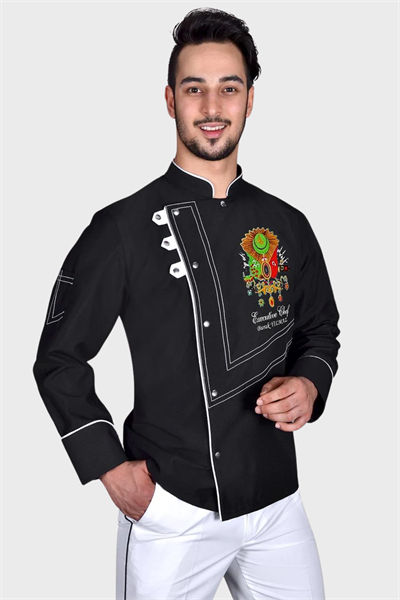 Balçova Osmanlı Armalı Siyah Şef Aşçı Ceketi