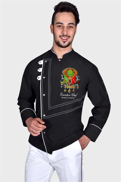 Balçova Osmanlı Armalı Siyah Şef Aşçı Ceketi