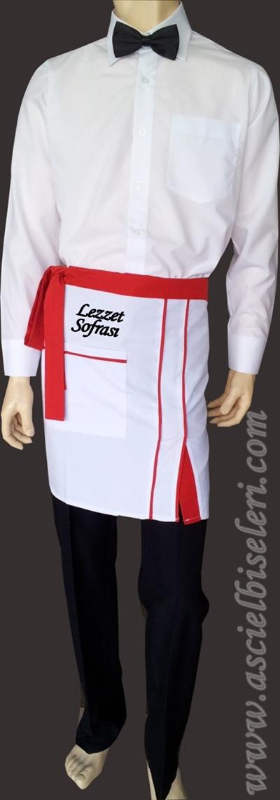 Beyaz Kırmızı Kısa Garson Önlüğü
