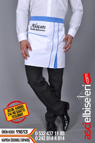 Beyaz Mavi Kısa Mutfak Önlükleri