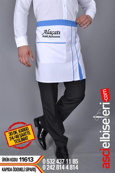 Beyaz Mavi Kısa Mutfak Önlükleri