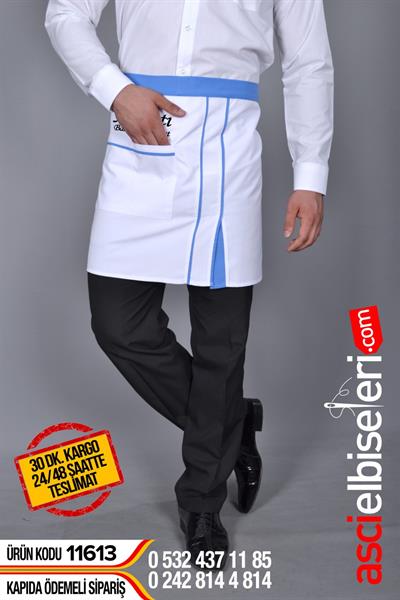 Beyaz Mavi Kısa Mutfak Önlükleri