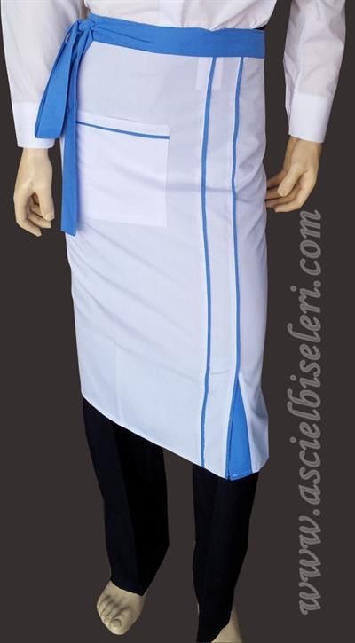 Beyaz Mavi Uzun Mutfak Önlükleri