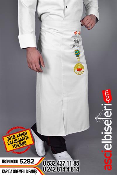 Beyaz Mutfak Önlük Modeli Üzerine İsminizi Yazdırabilirsiniz