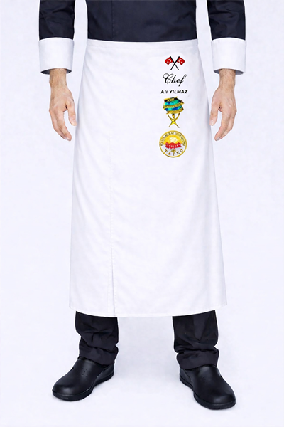 Beyaz Mutfak Önlük Modeli Üzerine İsminizi Yazdırabilirsiniz