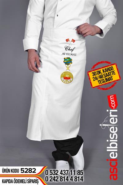 Beyaz Mutfak Önlük Modeli Üzerine İsminizi Yazdırabilirsiniz