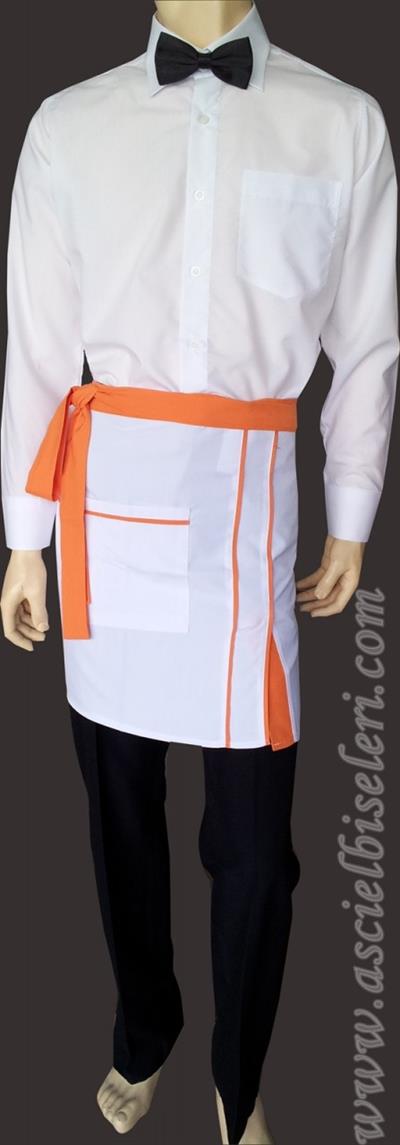 Beyaz Turuncu Kısa Garson Önlüğü