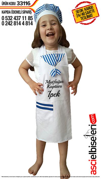 Çocuk Mutfak Önlük Ve Kep Takımı (4 6 Yaş)  Önlük Üzerine Nakış İle Yazı Yazılması Ücretsiz
