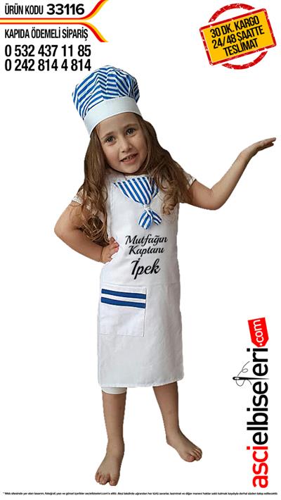 Çocuk Mutfak Önlük Ve Kep Takımı (4 6 Yaş)  Önlük Üzerine Nakış İle Yazı Yazılması Ücretsiz