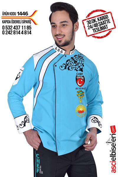 De 1446- Defolu Super Turkısh Chef Aşçı Ceketi Turkuaz