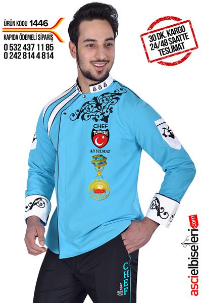 De 1446- Defolu Super Turkısh Chef Aşçı Ceketi Turkuaz
