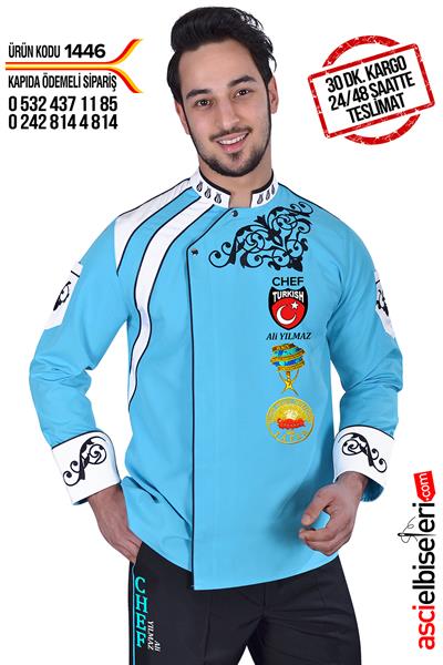 De 1446- Defolu Super Turkısh Chef Aşçı Ceketi Turkuaz