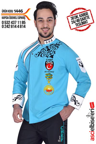 De 1446- Defolu Super Turkısh Chef Aşçı Ceketi Turkuaz