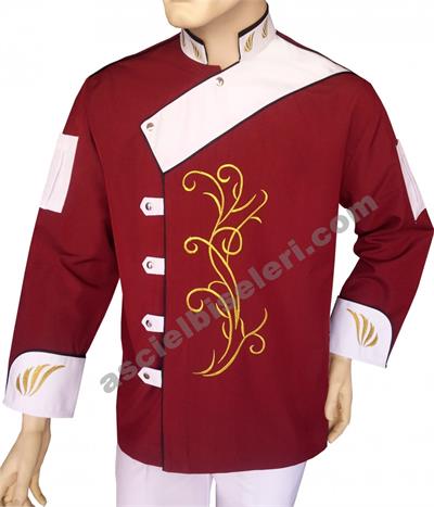 De1060 Osmaniye Bordo Beyaz Chef Aşçı Ceketleri
