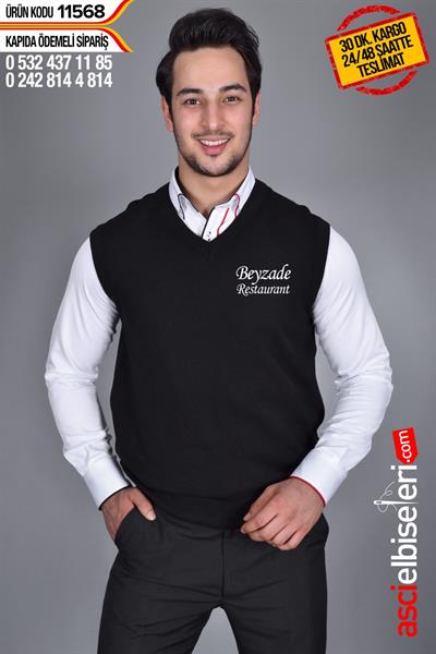 De11568 Garson Süveter Siyah Firma Adınızın Sol Göğüse Nakış İle İşlenmesi