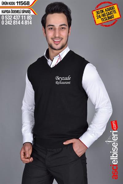 De11568 Garson Süveter Siyah Firma Adınızın Sol Göğüse Nakış İle İşlenmesi