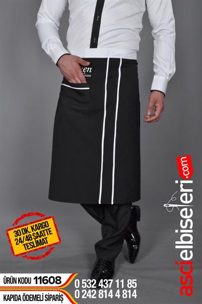 De11608 Siyah Beyaz Uzun Garson Önlükleri