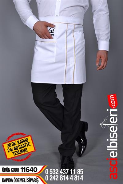 De11640 Garson Önlüğü Modelleri Beyaz Sarı (Kısa)