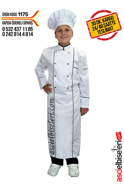 De1175  Çocuk Aşçı Ceket Ve Önlük(Kep Dahil Dağil)