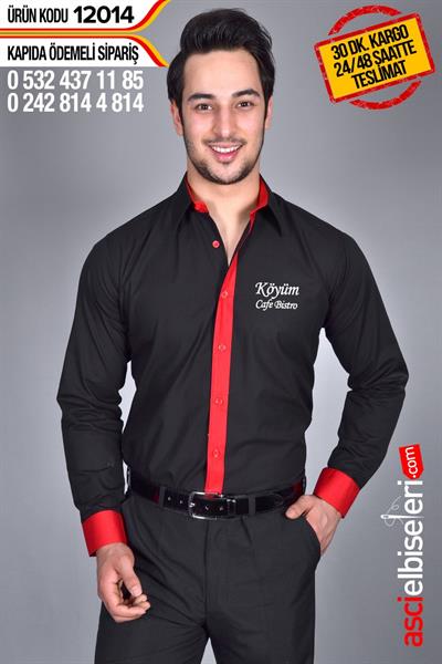 De12014 Garson Gömleği Siyah Gömleğin Göğüsüne Firma Adınızı Yazdırın