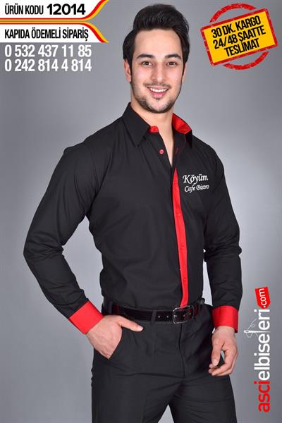 De12014 Garson Gömleği Siyah Gömleğin Göğüsüne Firma Adınızı Yazdırın