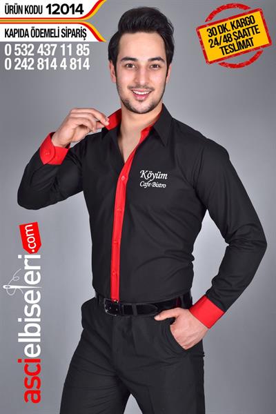 De12014 Garson Gömleği Siyah Gömleğin Göğüsüne Firma Adınızı Yazdırın