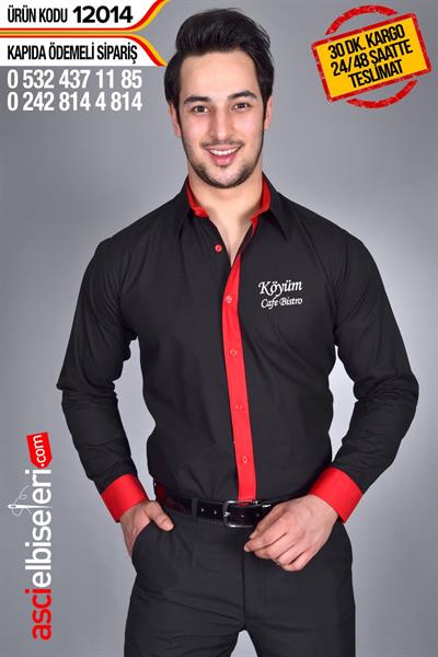 De12014 Garson Gömleği Siyah Gömleğin Göğüsüne Firma Adınızı Yazdırın