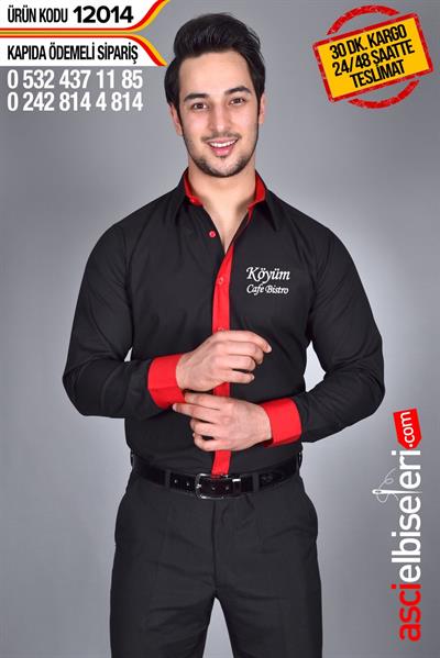 De12014 Garson Gömleği Siyah Gömleğin Göğüsüne Firma Adınızı Yazdırın