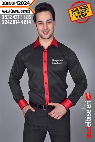 De12024 Garson Gömleği Siyah Gömlek Sol Göğüsüne Firma Adının Nakış İle Yazılması
