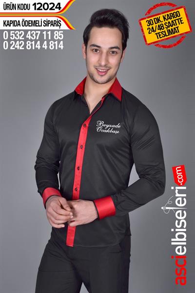 De12024 Garson Gömleği Siyah Gömlek Sol Göğüsüne Firma Adının Nakış İle Yazılması