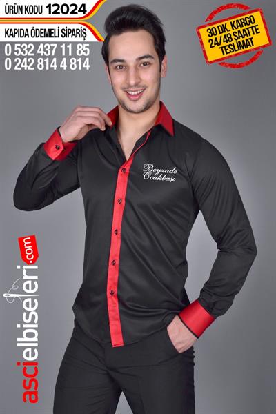 De12024 Garson Gömleği Siyah Gömlek Sol Göğüsüne Firma Adının Nakış İle Yazılması
