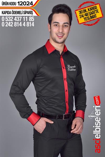 De12024 Garson Gömleği Siyah Gömlek Sol Göğüsüne Firma Adının Nakış İle Yazılması