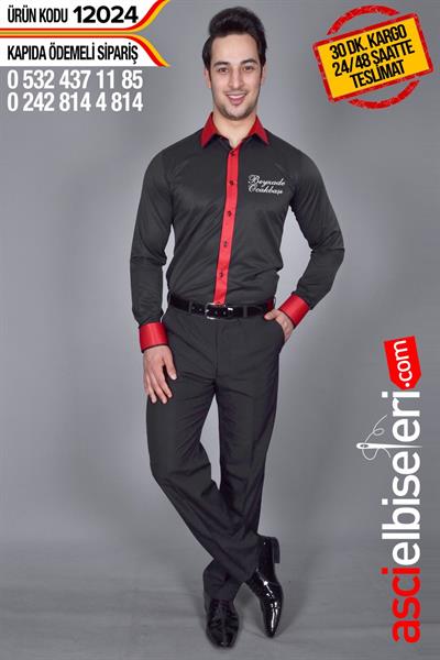 De12024 Garson Gömleği Siyah Gömlek Sol Göğüsüne Firma Adının Nakış İle Yazılması