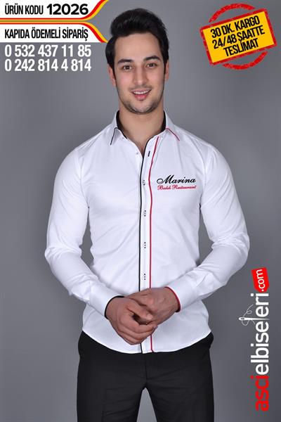 De12026 Garson Gömleği Beyaz Sol Göğüse Firma Adınızın Nakış İle İşlenmesi