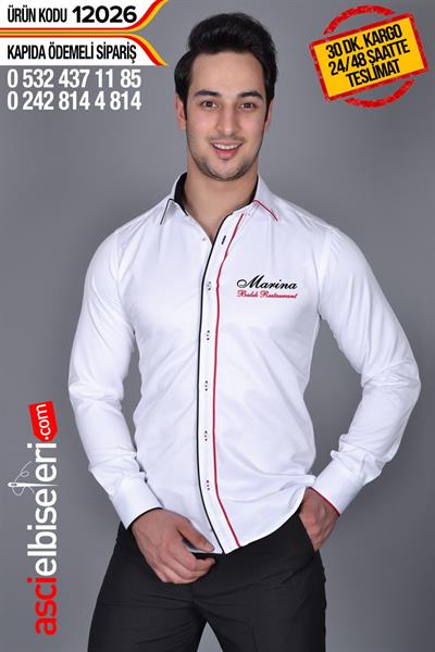 De12026 Garson Gömleği Beyaz Sol Göğüse Firma Adınızın Nakış İle İşlenmesi