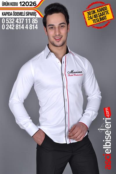 De12026 Garson Gömleği Beyaz Sol Göğüse Firma Adınızın Nakış İle İşlenmesi