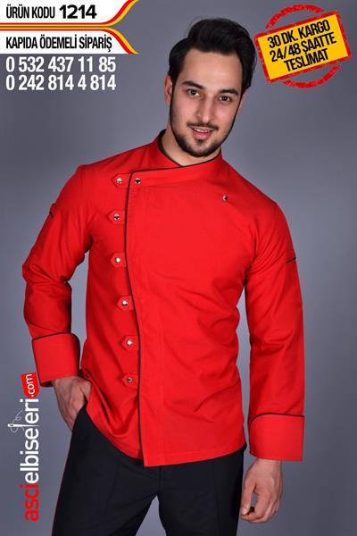 De1214 Kırmızı Şef Aşçı Ceketi