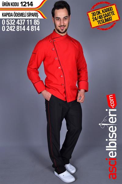 De1214 Kırmızı Şef Aşçı Ceketi