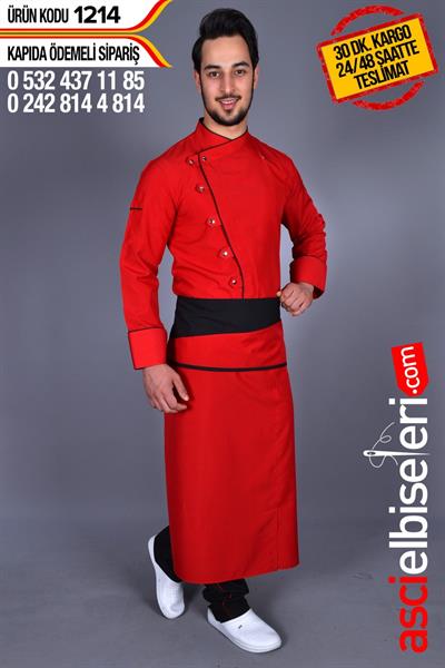 De1214 Kırmızı Şef Aşçı Ceketi